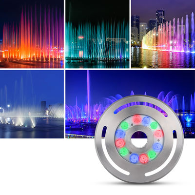 Projecteur de fontaine LED submersible IP68 DMX RGB 24V extérieur 9X3w, lumière dansante, acier inoxydable 316L, diamètre 285mm