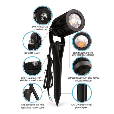 COB Éclairage de paysage réglable 10W 24V ou 100~240VAC RGBW Corps en aluminium 4in1 Pour le chemin de la cour
