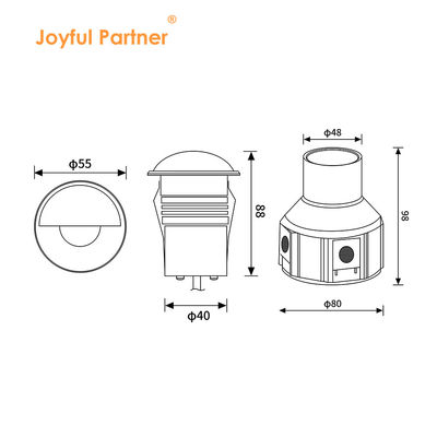 Mini LED encastré vue latérale DC 24V Acier inoxydable 316 Verre dépoli Couvercle semi-occultant