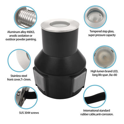 3W IP67 Lampes d'escalier de jardin RGB3in1 Aluminium Housing Couverture avant en acier inoxydable Avec garantie de deux ans