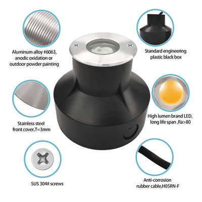 Éclairage en retrait au sol 1W 2W 3000k Blanc chaud IP67 Bonne dissipation de chaleur Corps en aluminium