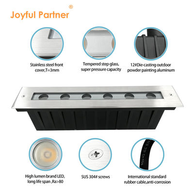 IP67 imperméable à l'eau Lumière linéaire sous terre SS Couverture blanche chaude 12W DMX512 Couverture avant en acier inoxydable