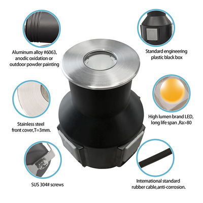 3W IP67 éclairage de pont rond en retrait 316 couverture avant en acier inoxydable DIA55MM DC24V