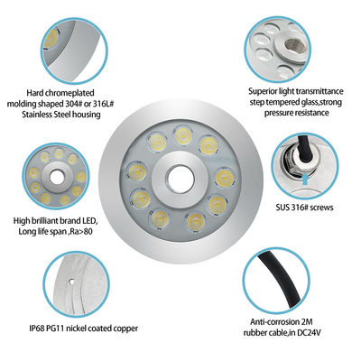 27W 3in1 RGB LED Fountain Light en acier inoxydable DC24V basse tension pour la place commerciale