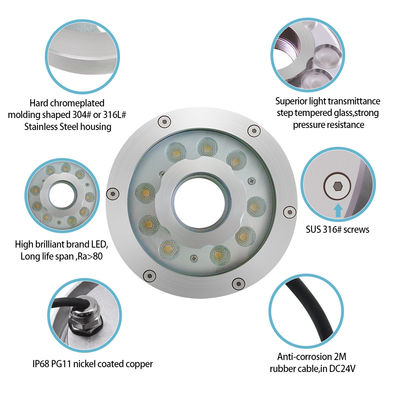 9W 18W 27W Anneau lumineux submersible pour fontaine RGB, 24VDC, couleur RGB pour application sous-marine
