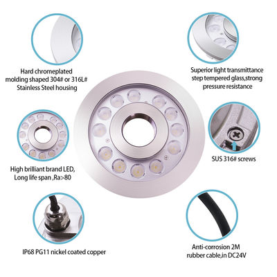 Lumière LED à anneau de fontaine IP68 24W Lumière sous-marine en acier inoxydable