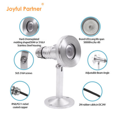 Projecteur subaquatique LED RGB DMX 1W 2W 3W DC24V 6500K Température de couleur Certification CE