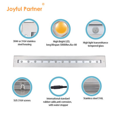 SS316L Lumière sous-marine linéaire 3000K 4000K 6000K IP68 Lampes de lavage de mur à LED