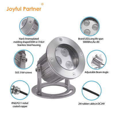 Lumières sous-marines LED 3x2W RGBW 4in1 en acier inoxydable 316SS IP68 Angle de faisceau 60 degrés 12 Volt