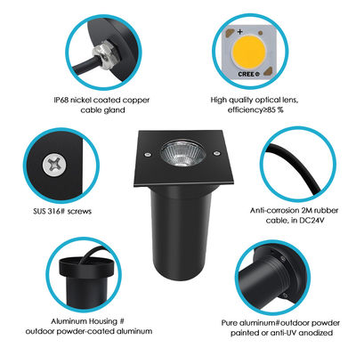 DC AC COB Led Aluminium Forme carrée 304ss Couverture avant LED Lumière au sol pour jardin