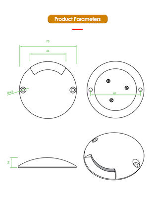 Lampe enterrée encastrée pour marche, vue latérale, 12 24 Volts, émission latérale, DIA 70MM, pour cheminement