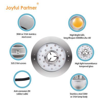 Joyeux partenaire 6W 9W 12W 18W 24V DMX contrôle en acier inoxydable IP68 sous-marine RGB lumières de fontaine