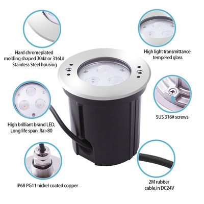 Lumière LED sous-marine 3W DIA118MM IP68 316 en acier inoxydable chaud blanc DC24V avec manche de montage en plastique