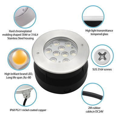 Lumière sous-marine LED 9W 18W RGB en acier inoxydable DC12V 24V pour piscine