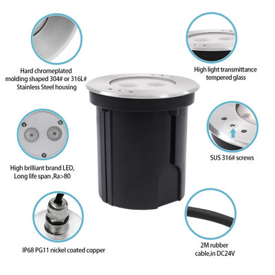 IP68 RGBW 4in1 Fontaine étanche à LED 316 DC 24V en acier inoxydable avec lentille asymétrique