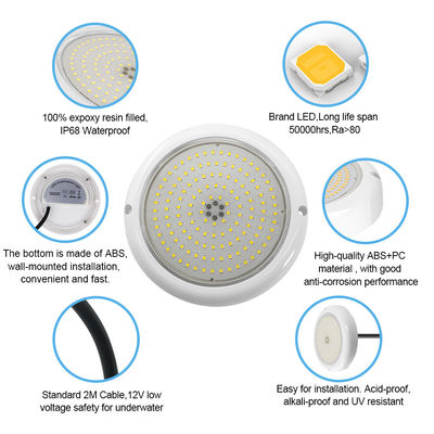 Lumière de piscine LED RGB AC12v Résine remplie Plat RGB ABS Corps chaud Blanc Surface montée usine sur mesure