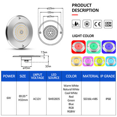 316 Lumière de bassin immersible en acier inoxydable IP68 LED SMD nageant Directeur de courant constant avec qualité garantie