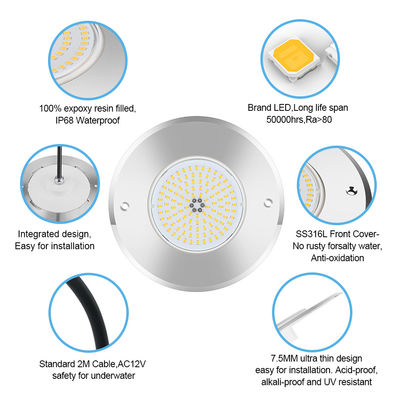 Lumière de piscine LED DIA160MM*32MM AC12V 316 en acier inoxydable avec contrôleur RGB