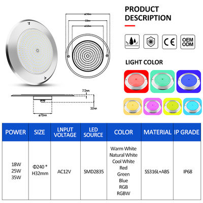 SUS316 Couverture montée IP68 DC12V 3000K LED sous-marin SPA étang éclairage