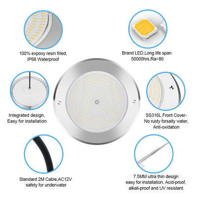 LED PAR56 éclairage de piscine 12 volts en acier inoxydable étanche SMD 2835 puces remplies à 100% de résine
