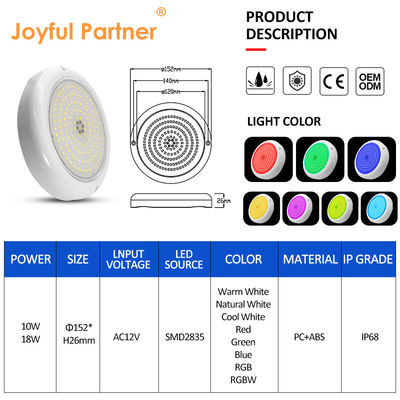 Éclairage de piscine en résine époxy IP68 Couleur blanche PAR56 ampoule 10W LED