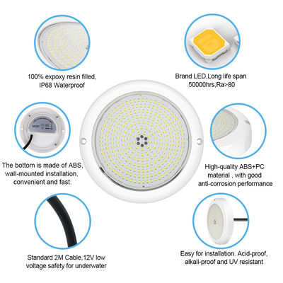 Lumière de piscine IP68 remplie de résine époxy Lumières d'aquarium RGB AC12V ABS Surface montée