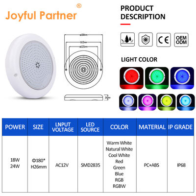 Lumière de piscine IP68 remplie de résine époxy Lumières d'aquarium RGB AC12V ABS Surface montée