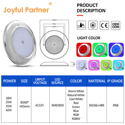 Lumières de piscine joyeuses 12v AC Mise à niveau de la puce SMD couleur RGB IP68 Tout ensemble de conception pour piscine en béton