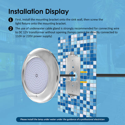 Lumières de piscine LED IP68 12VAC SMD LED en acier inoxydable DIA260MM pour piscines