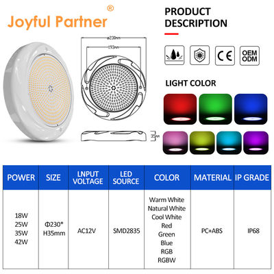 42W Surface monté LED piscine lumière sous-marine lampe 230*35mm Matériau ABS IP68 étanche
