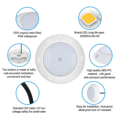 Lumière sous-marine IP68 montée sur le mur, télécommande multicolore, piscine à LED, boîtier ABS