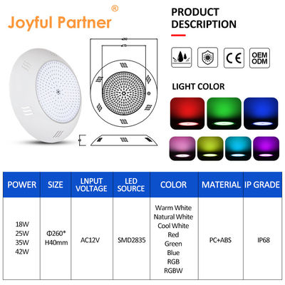 Lumière sous-marine IP68 montée sur le mur, télécommande multicolore, piscine à LED, boîtier ABS