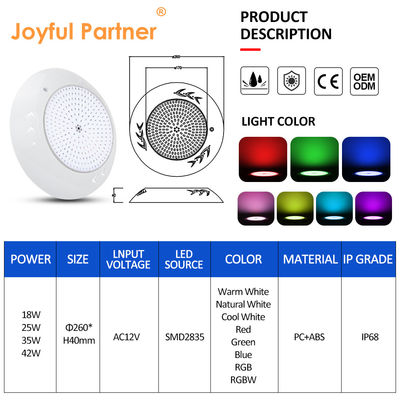 IP68 étanche à l'eau RGB Lumières de piscine SMD 2835 25W Blanc chaud Pour les piscines Décoratif