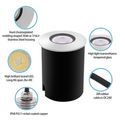 Lumières de piscine encastrées DC12 ~ 24V 1W 2W LED en acier inoxydable en couleur unique avec boîte noire ABS