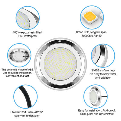 Lumière de piscine LED RGB sous-marine IP68 DIA280MM en acier inoxydable mural