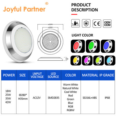 IP68 280 mm Monté sur le mur en acier inoxydable RGB LED sous-marin