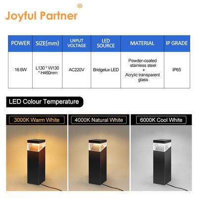 Borne lumineuse de jardin LED pour pelouse, matériau en acier inoxydable, AC 220V, anti-UV, carrée, IP65, pour cour