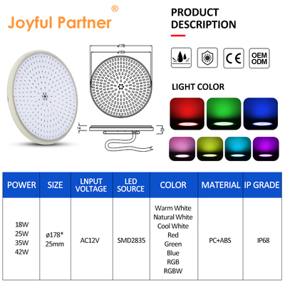 Panneau lumineux de piscine LED rempli de résine époxy Blanc chaud PAR56 Bulbe de remplacement ø178*25mm