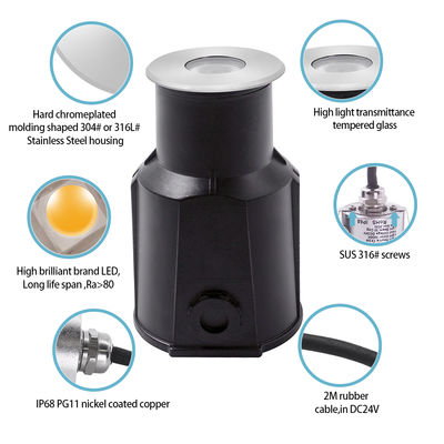 Projecteur subaquatique encastré DC12V/24V 3W LED RGB en acier inoxydable 316 avec CE RoHS IP68