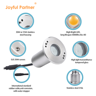 Mini LED Encastré Étanche 1W 12V DC 8° Angle de Faisceau Étroit IP68 Éclairage Paysager Extérieur
