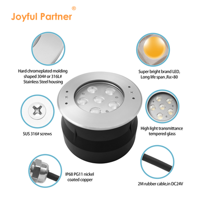 24 volts 6W 12W en acier inoxydable 316 LED Lumière sous-marine avec blanc frais Avec manche de montage en plastique Pour piscine