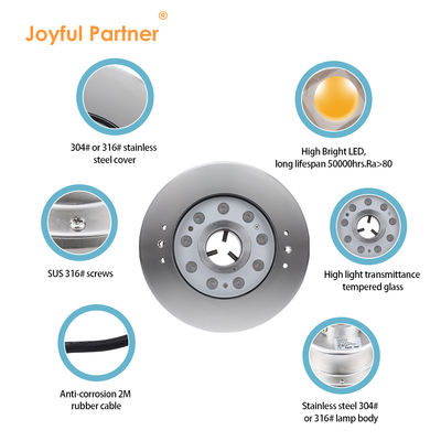 Lumières de fontaine à jet d'eau LED extérieures étanches en acier inoxydable RGB DMX anneau rond