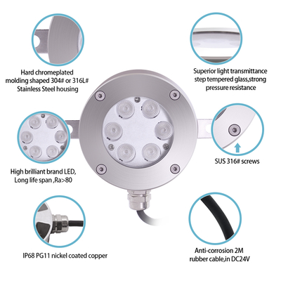 Projecteur de fontaine LED Joyful Partner IP68 ÉTANCHE en acier inoxydable 316 DIA115*32MM pour piscine