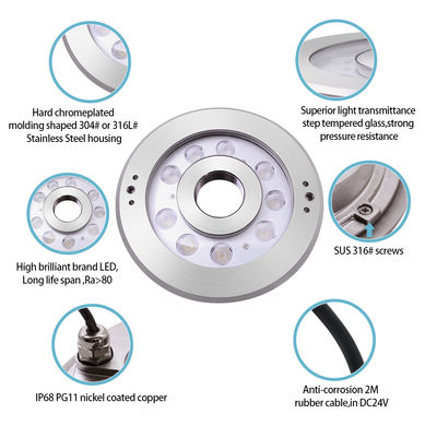 Lumière de fontaine LED submersible en acier inoxydable IP68 DC24V certifiée CE