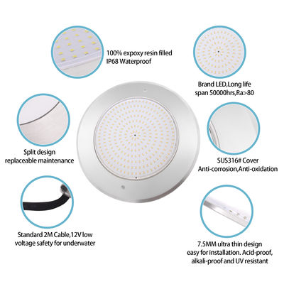 Lampe de piscine LED RVB submersible 6W 12W 18W 25W 35W IP68 étanche intelligente 12V SMD acier inoxydable 316SS