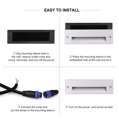 IP65 3W Lampes à pas LED montées en retrait 145*45mm Osram SMD LED mono couleur verre en aluminium avec pinces