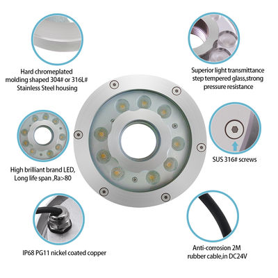 DC24V DMX LED Fountain Ring Light RGB IP68 imperméable à l'eau 9W 18W 27W 3In1 Pour l'éclairage des étangs