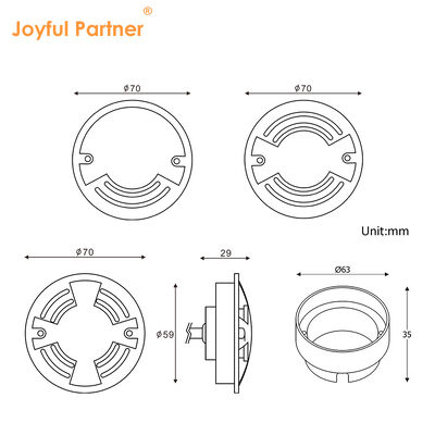 Water Proof Side Step Light DC24V 3W DIA70MM Recessed Warm White One Two Four Side View
