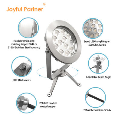 Lumières d'étang LED RGB OEM certifié CE ROHS acier inoxydable316 IP68 12x2W