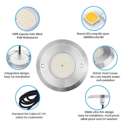 IP68 PAR 56 sous-marin éclairage de piscine 6W SMD2835 Dimension 110*34MM Ultra mince 10MM